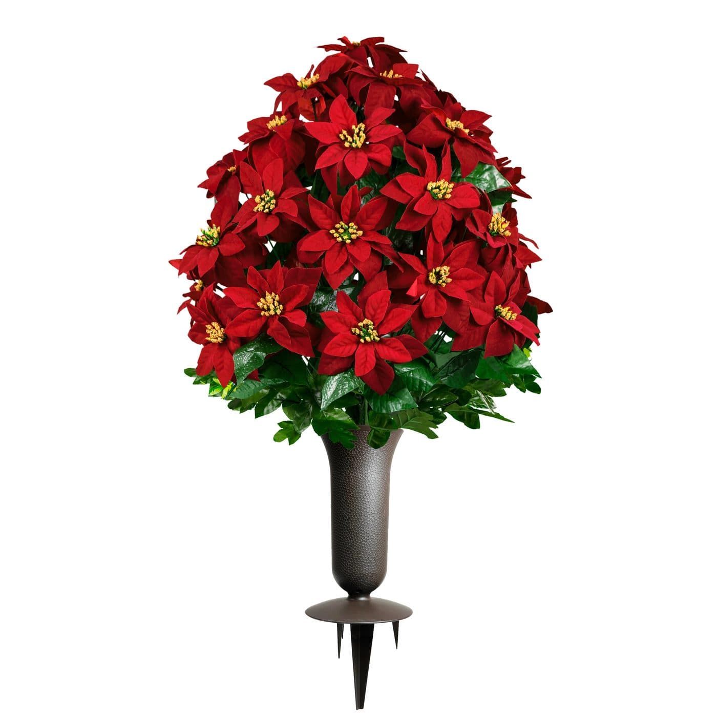 Red Poinsettia Bouquet with Sympathy Silks Vase - View 1