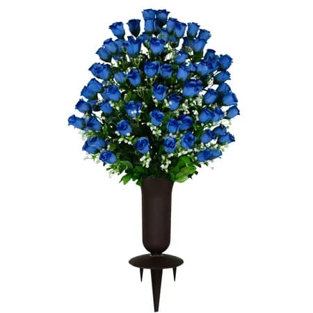 Blue Sweetheart Rose with Sympathy Silks Plastic Grave Vase with Spikes - View 1