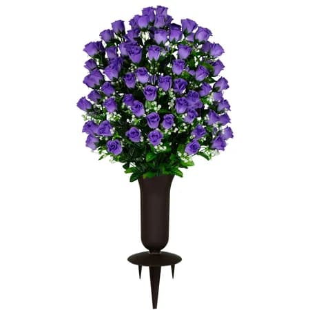 Purple Sweetheart Rose with Sympathy Silks Plastic Grave Vase with Spikes