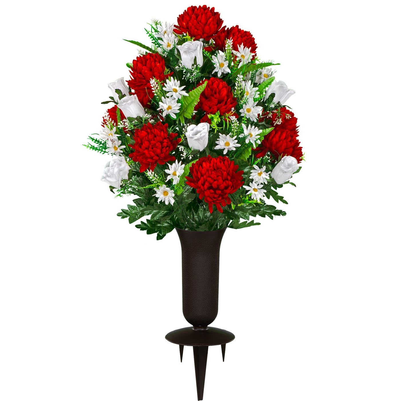 Red Mum and White Rose with Sympathy Silks Vase