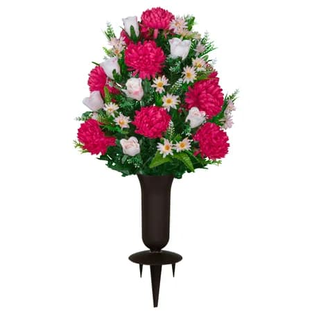 Beauty Mum and Light Pink Rose with Sympathy Silks Vase