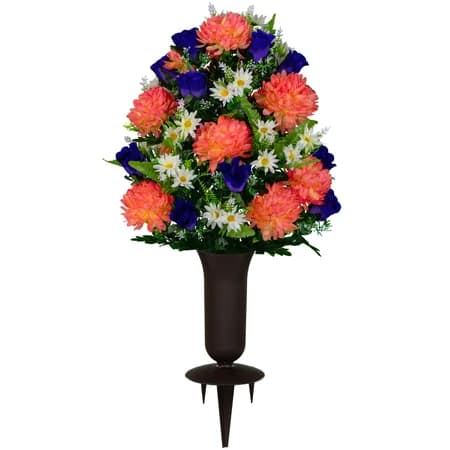 Salmon Mum and Purple Rose with Sympathy Silks Vase