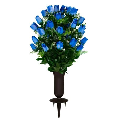 Blue Rose Bud Bouquet with Sympathy Silks Vase