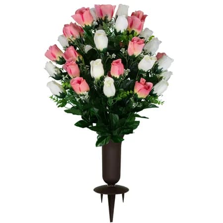 Cream Pink Rose Bud with Vase