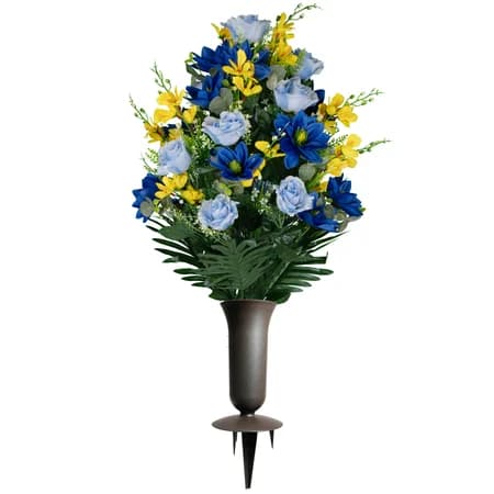 Light Blue Roses and Blue Lotus Bouquet with Sympathy Silks Vase - View 1