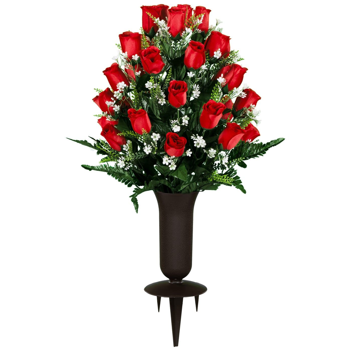 Red Roses and Baby's Breath with Sympathy Silks Vase - View 1