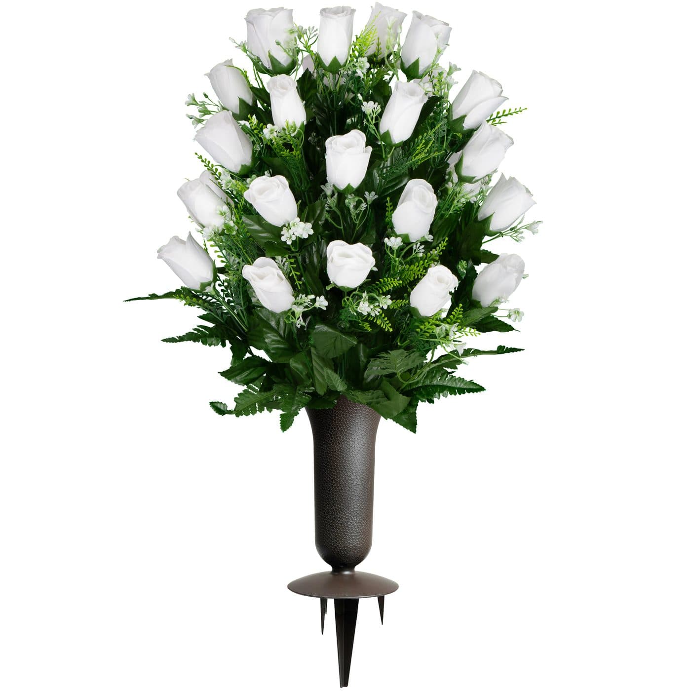 White Roses with Baby's Breath with Sympathy Silks Vase - View 1