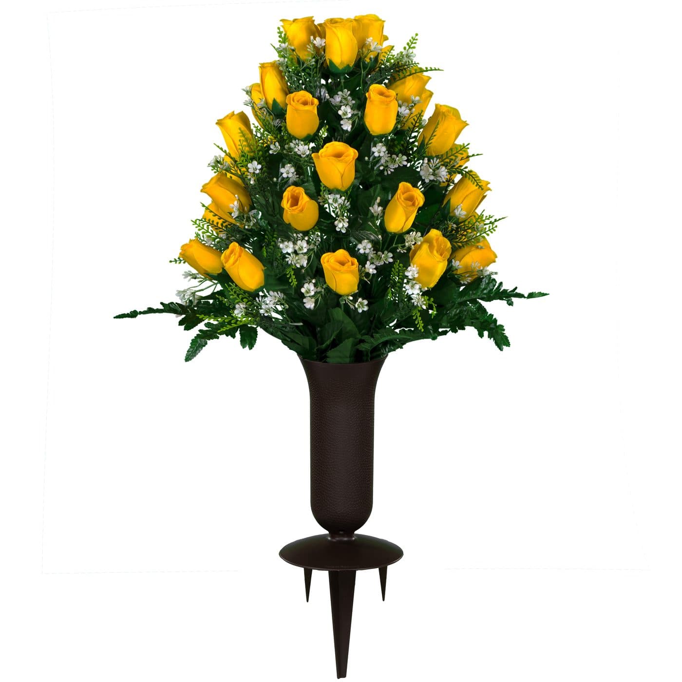 Yellow Roses and Baby's Breath with Sympathy Silks Vase
