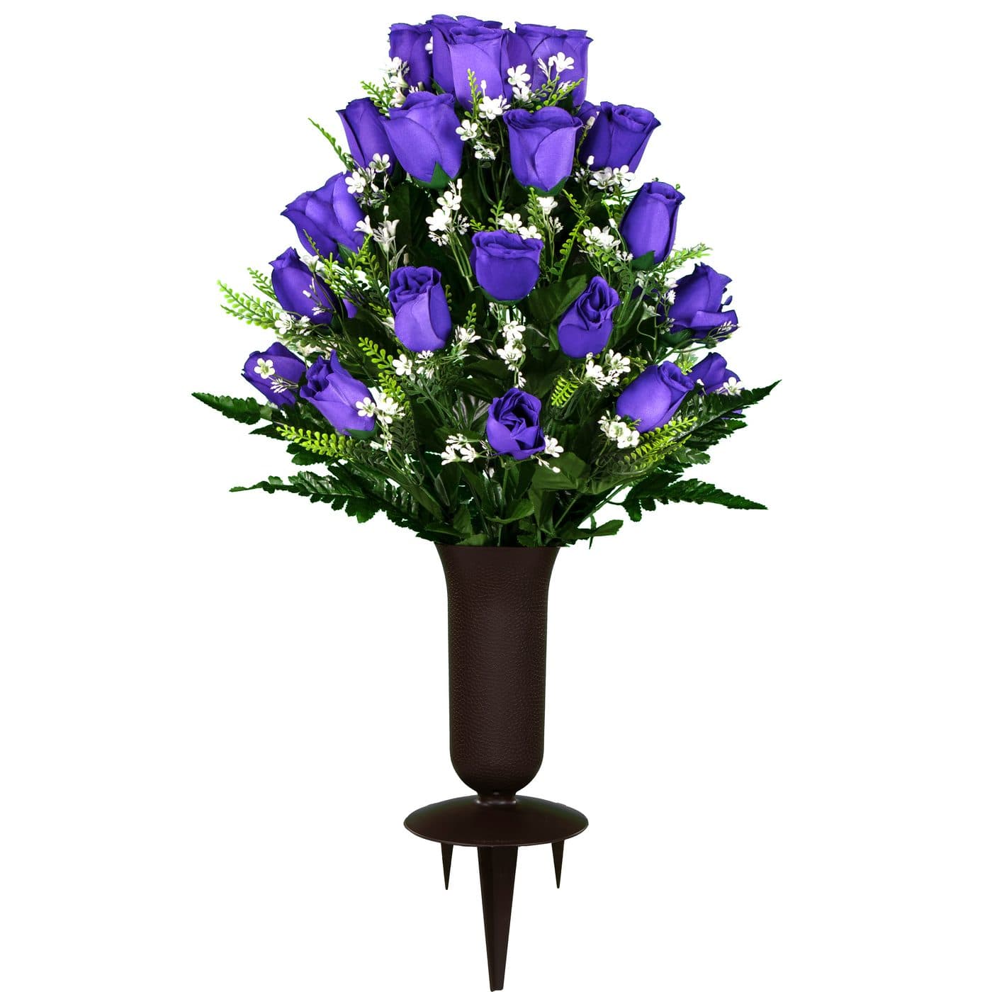 Purple Roses and Baby's Breath with Sympathy Silks Vase - View 1