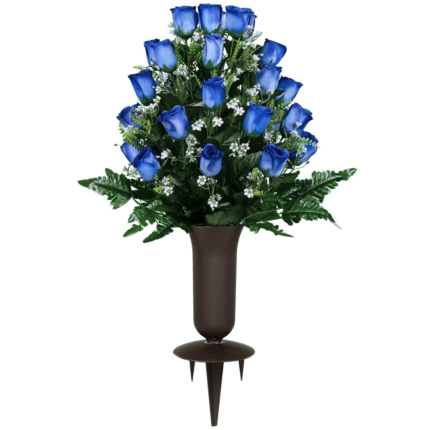 Blue Roses and Baby's Breath with Sympathy Silks Vase