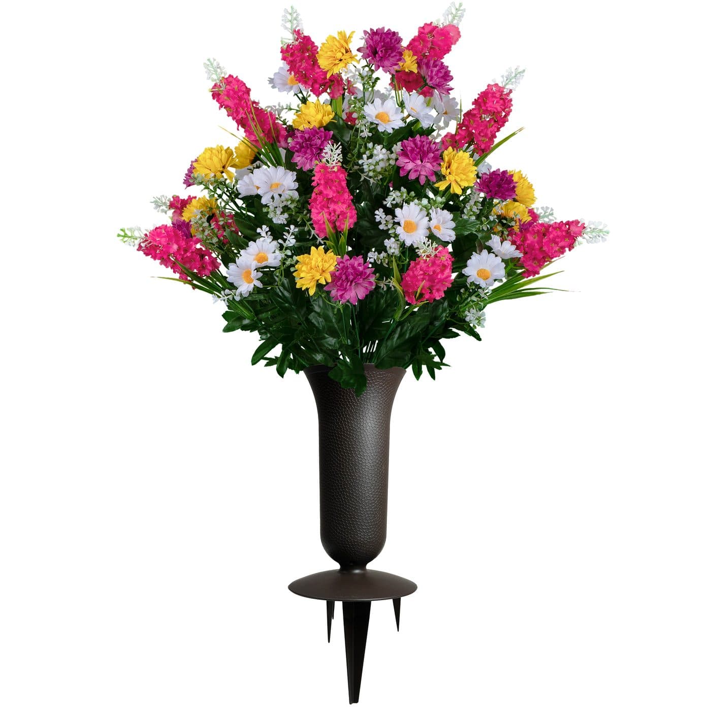 Pink Yellow and White Wildflower Mix Bouquet with Sympathy Silks Vase