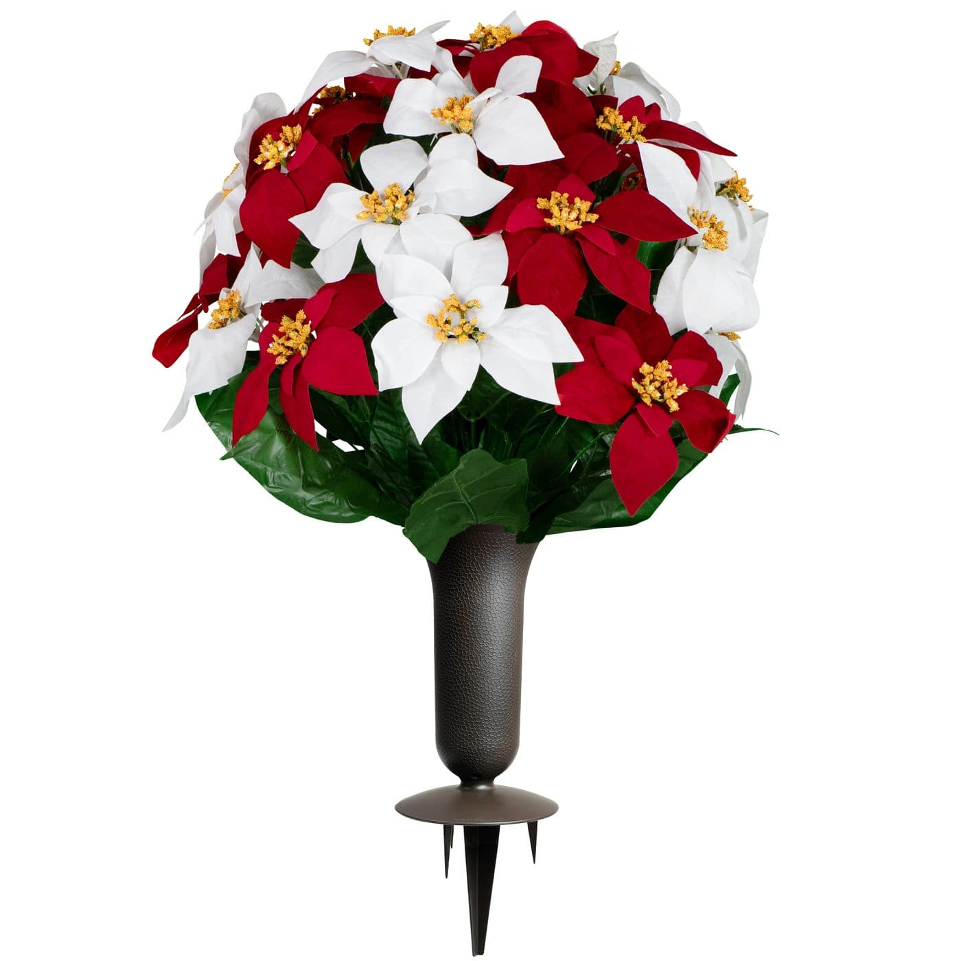 Red and White Poinsettia with Sympathy Silks Vase - View 1