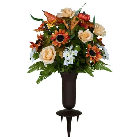 Auburn Sunflower and Pumpkin Mix with Sympathy Silks Vase