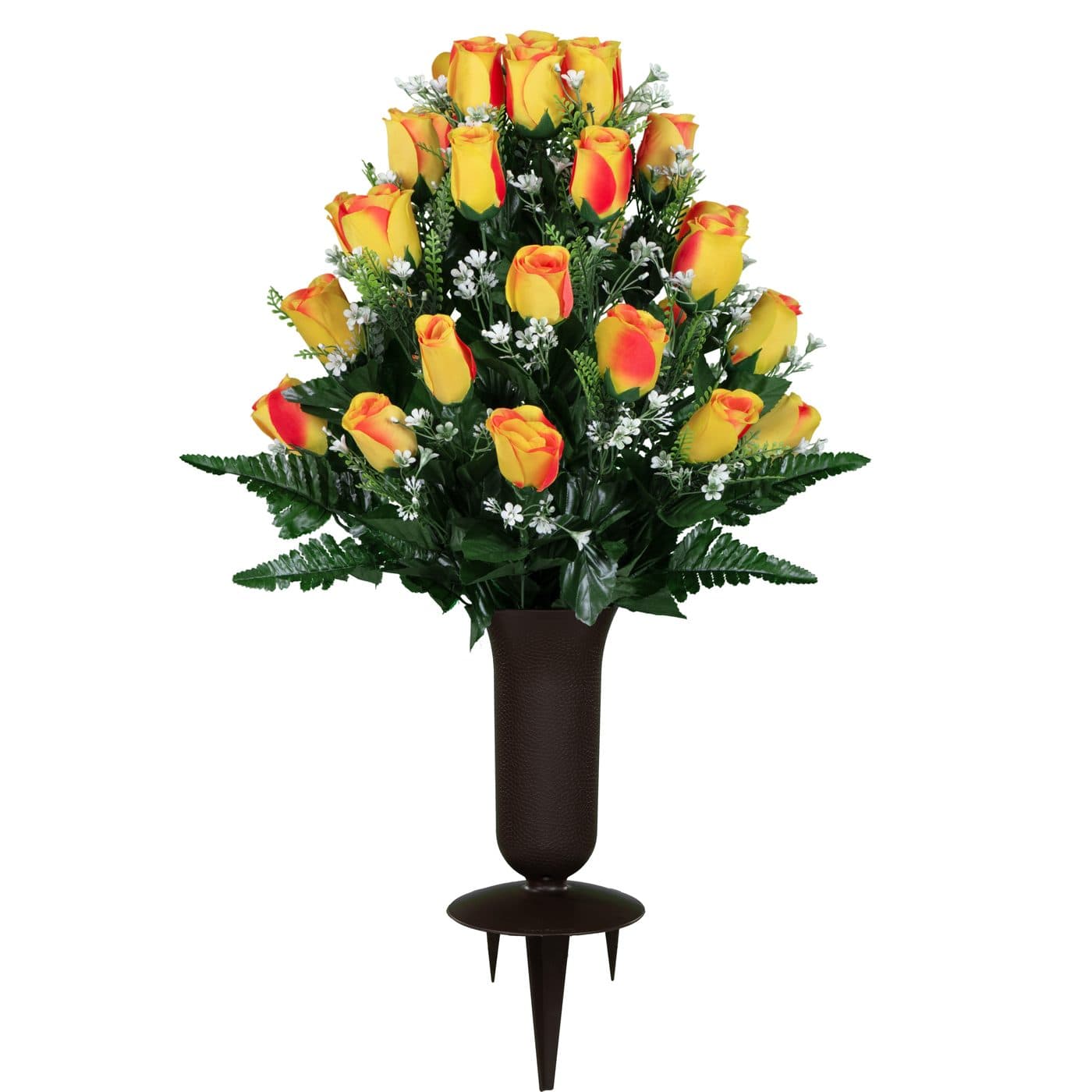 Sunset Orange Rose Buds with Sympathy Silks Vase - View 1