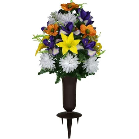 Orange Magnolia and Yellow Lily with Sympathy Silks Vase - View 1