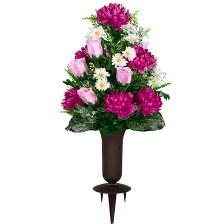 Pink Rose and Beauty Mum with Sympathy Silks Vase - View 1