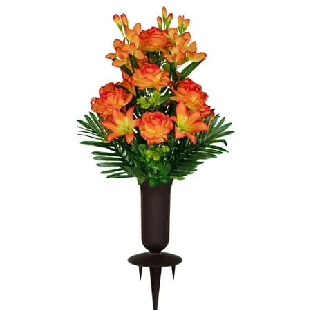 Sunrise Gladiolus Rose and Lily Bouquet with Sympathy Silks Vase