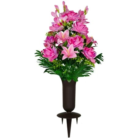 Pink Gladiolus Rose and Lily Bouquet with Sympathy Silks Vase - View 1