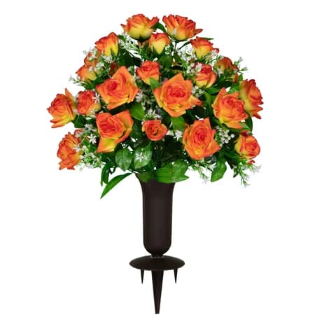 Orange Diamond Roses with Sympathy Silks Vase - View 1
