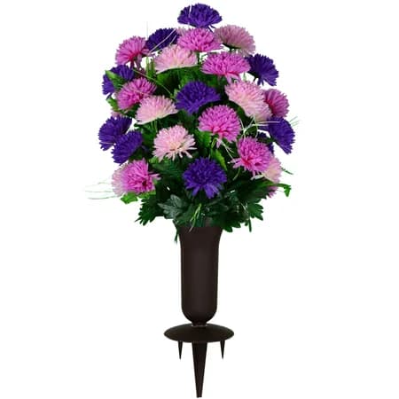 Purple and Pink Mums with Sympathy Silks Vase