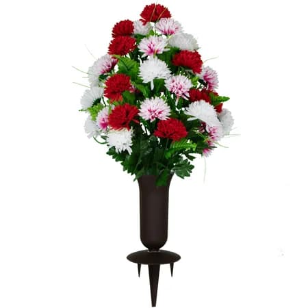 Red and White Mums with Sympathy Silks Vase - View 1