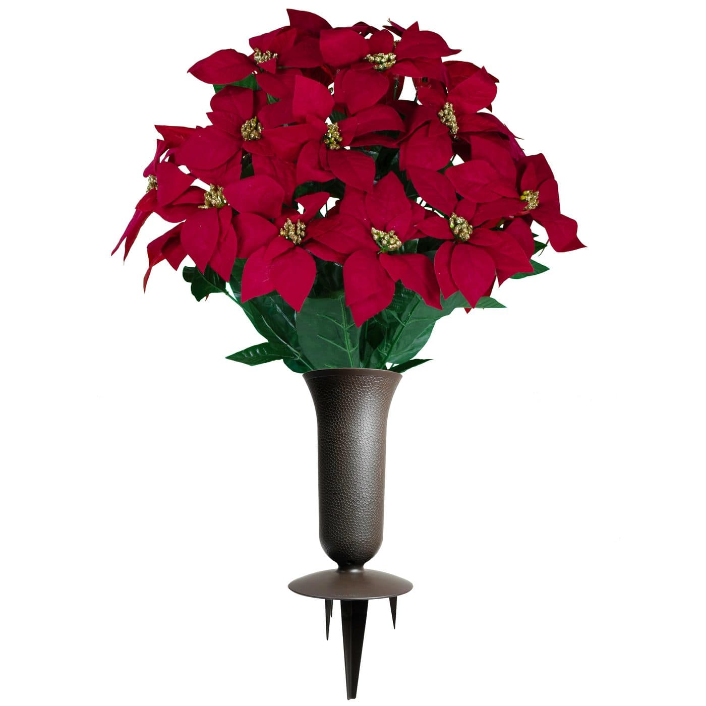 Red Poinsettias with Gold Glitter with Vase - View 1