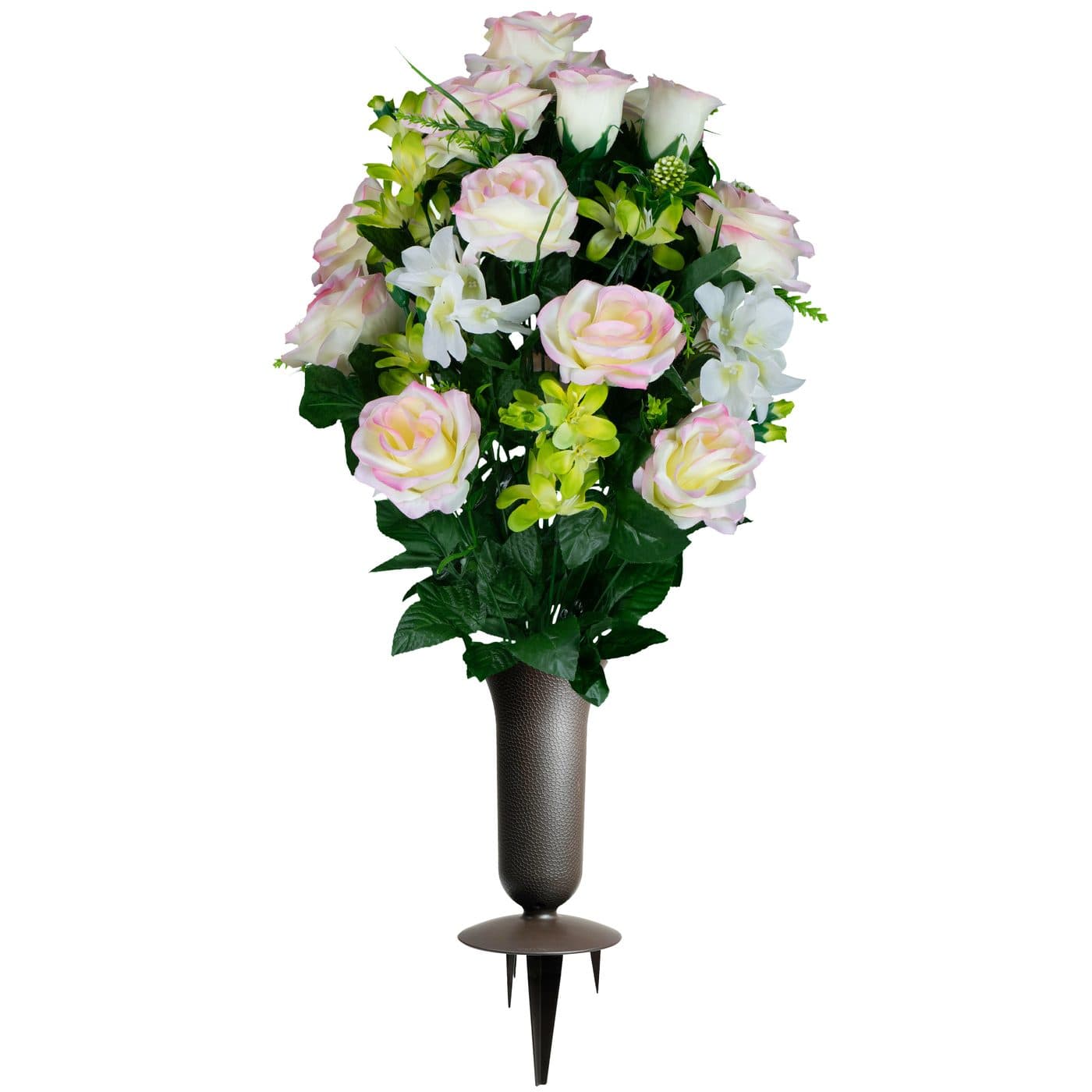 Blush Roses with Green Accents and Sympathy Silks Vase - View 1