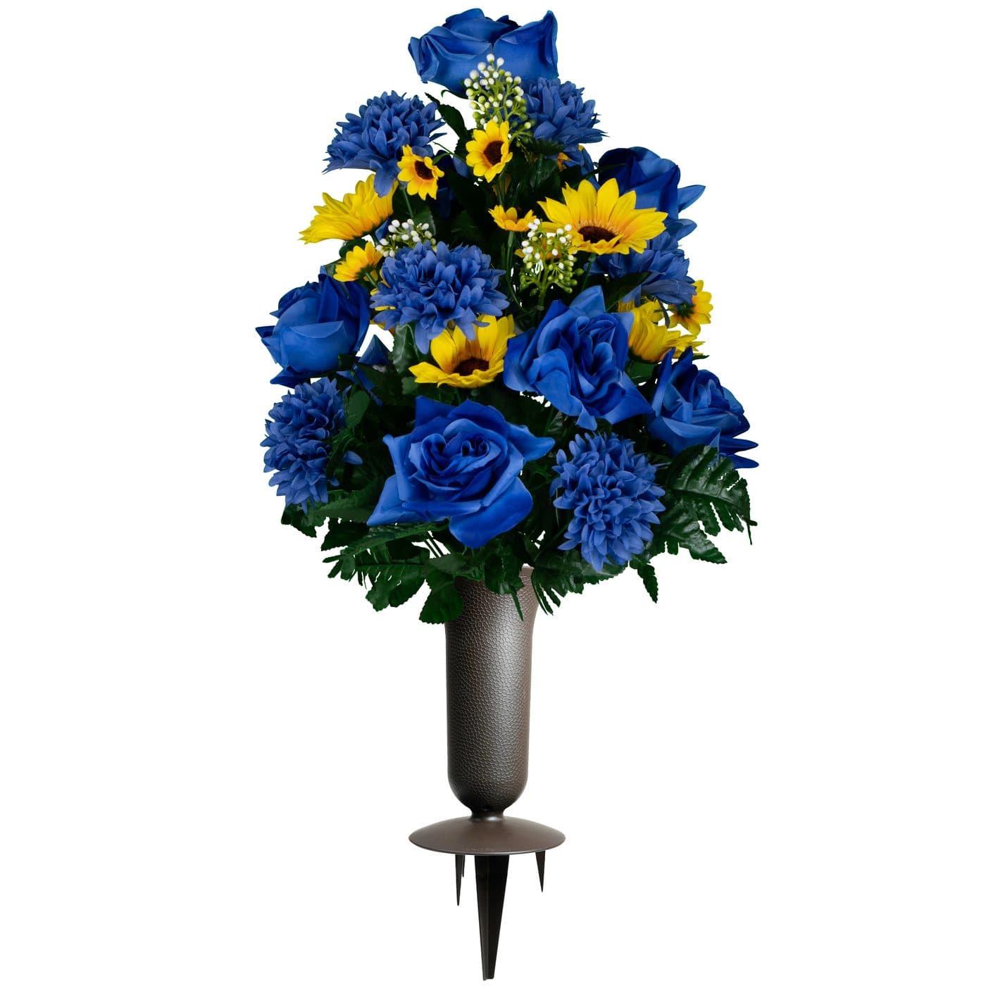 Blue Roses with Blue Mums and Sunflowers with Sympathy Silks Vase - View 1