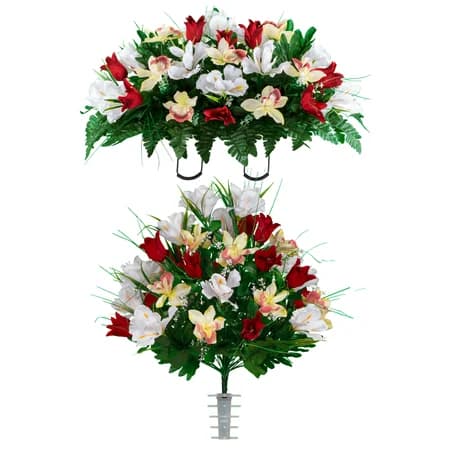Red Tulip and White Iris Saddle with 1 Bouquet