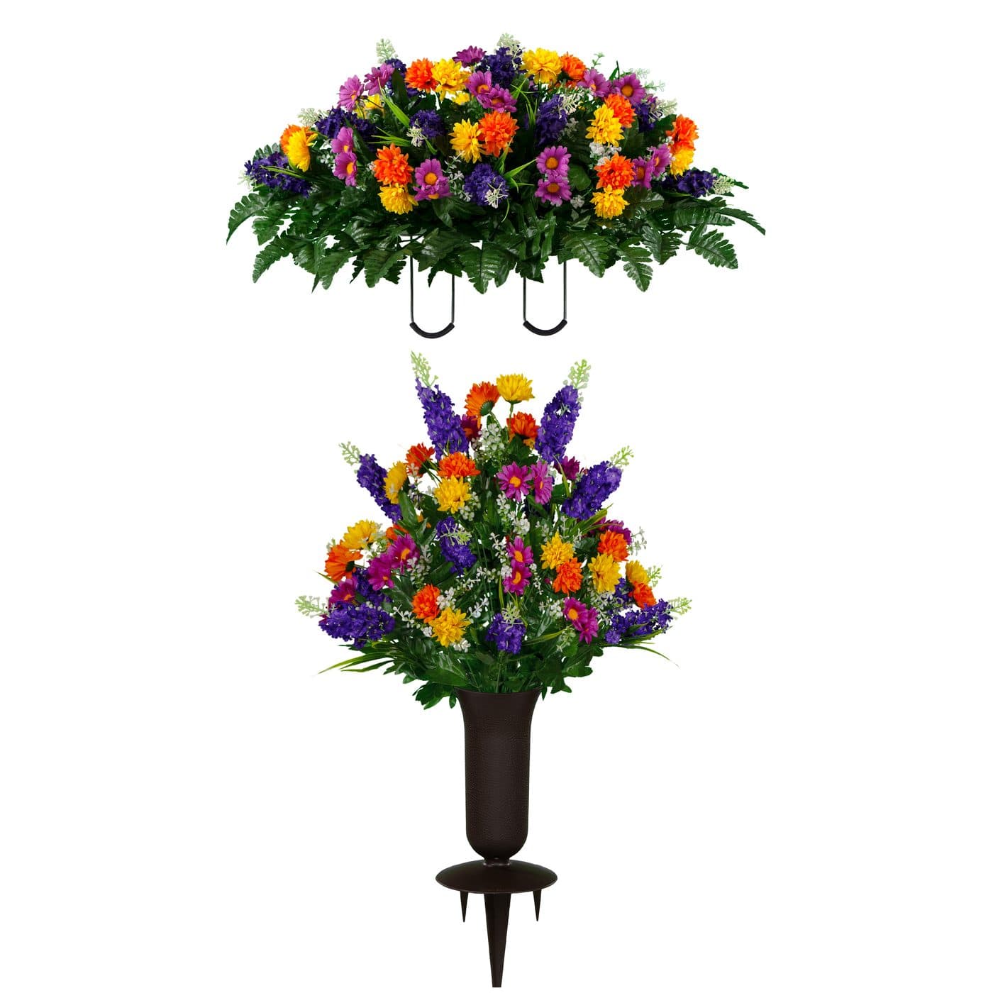 Purple Violet Yellow Wildflower Saddle and (1) Bouquet with Vase - View 1