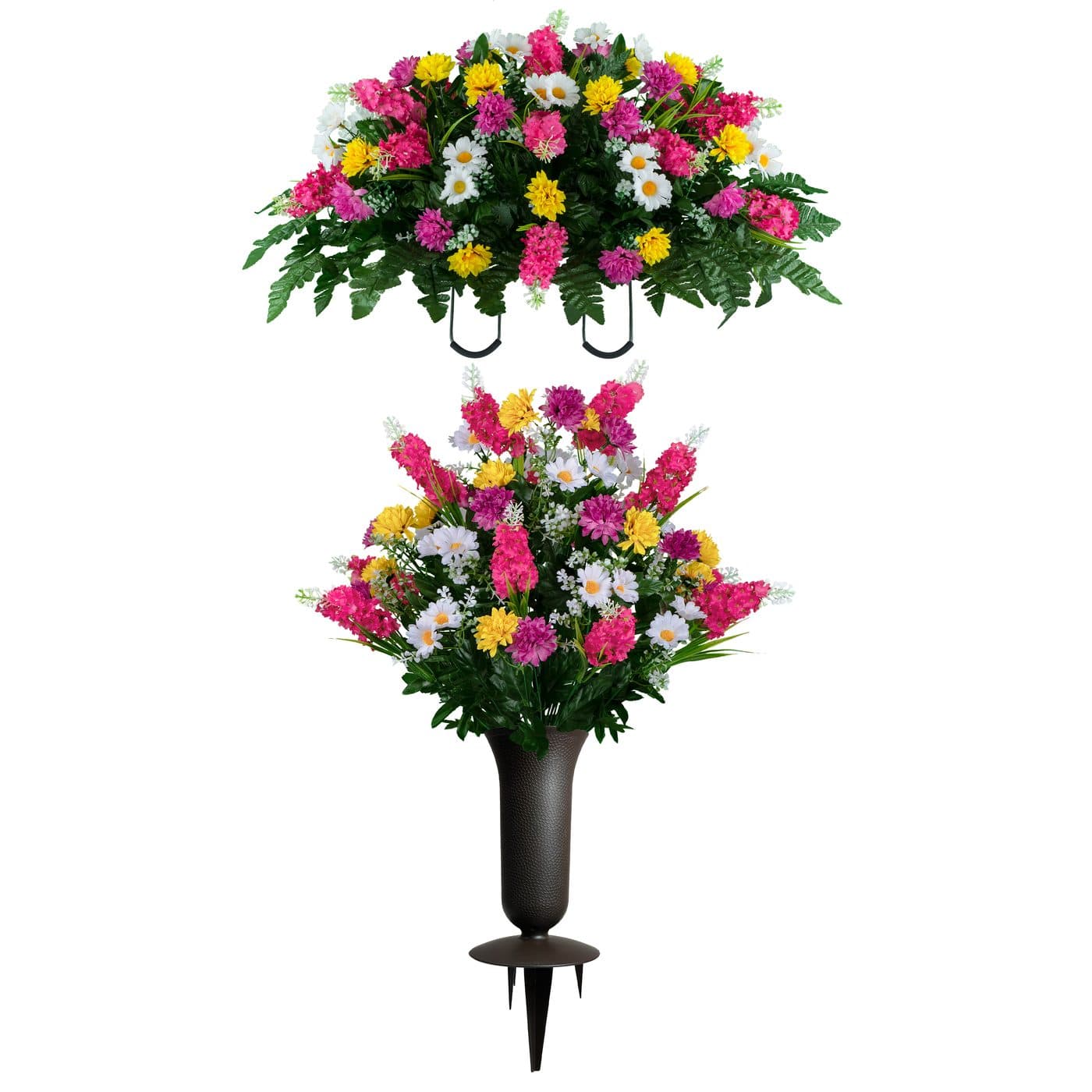 Pink Yellow White Wildflower Saddle and (1) Bouquet with Vase - View 1