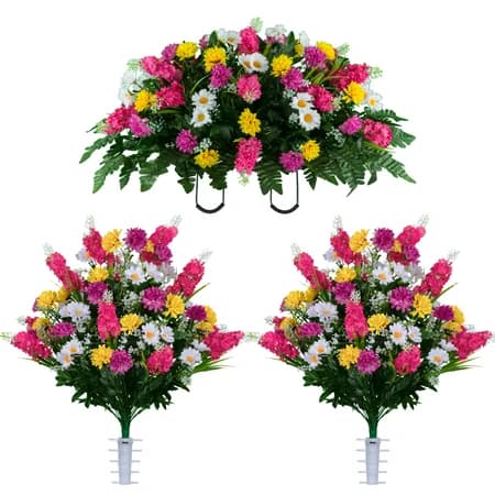 Pink Yellow and White Wildflower Saddle and (2) Bouquets
