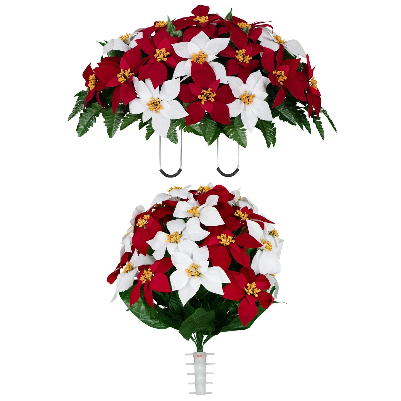 Red and White Poinsettia Saddle with 1 Bouquet - View 1