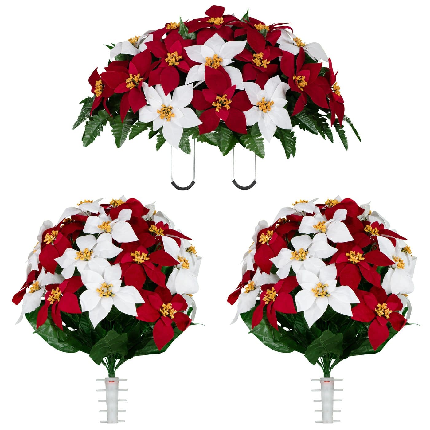 Red and White Poinsettia Saddle with 2 Bouqets - View 1