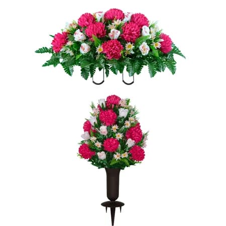 Beauty Mum and Light Pink Rose Saddle and 1 Bouquet with Sympathy Silks Vase - View 1