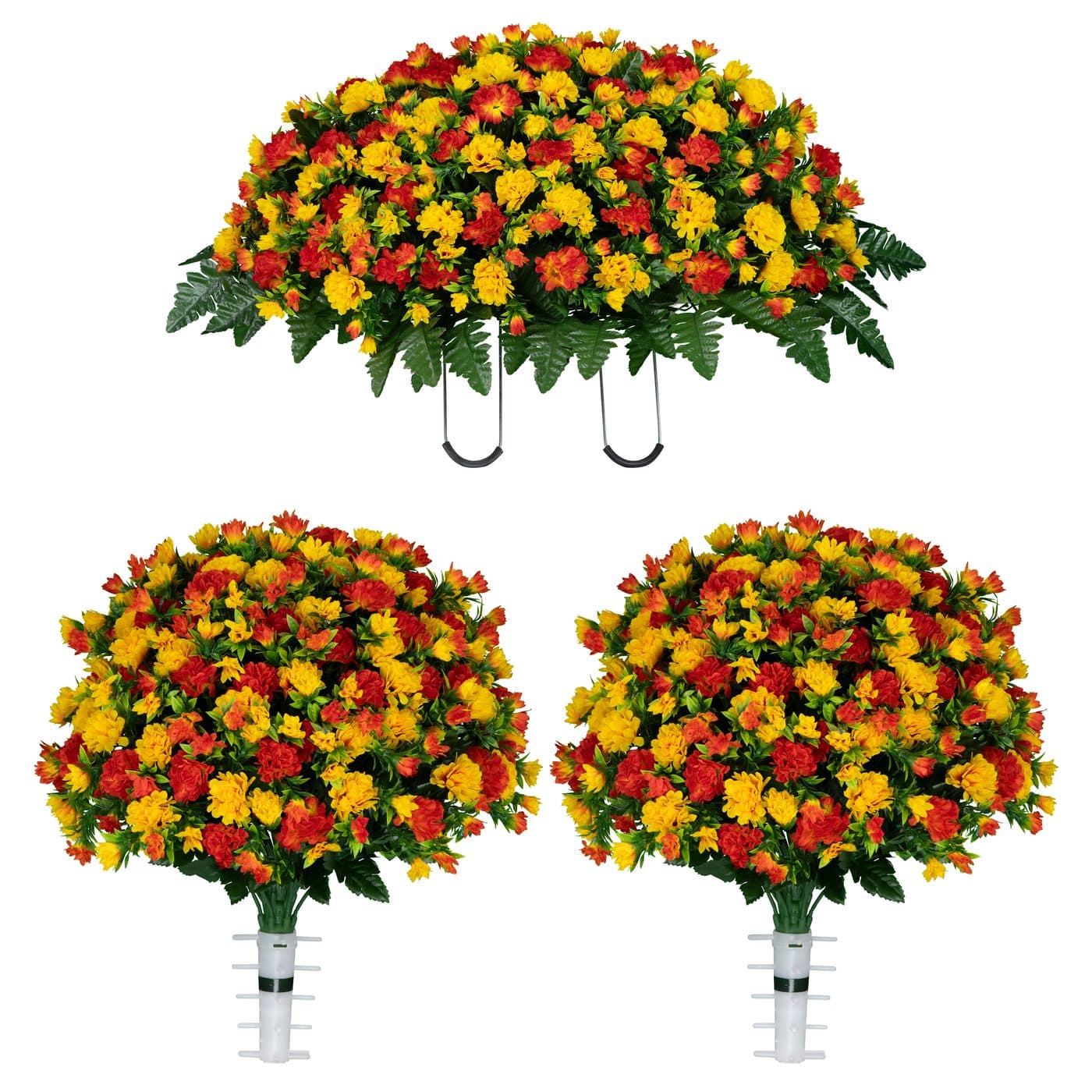 Sunset Orange Mum Saddle and 2 Bouquets - View 1