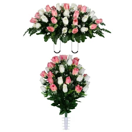 Cream and Pink Rose Buds Saddle and 1 Bouquet - View 1