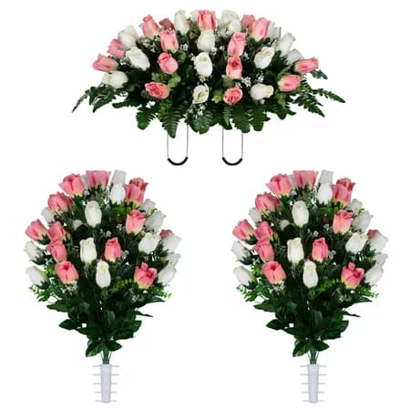 Cream and Pink Rose Buds Saddle and 2 Bouquets