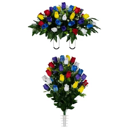 Multi Color Rose Buds Saddle and 1 Bouquet - View 1