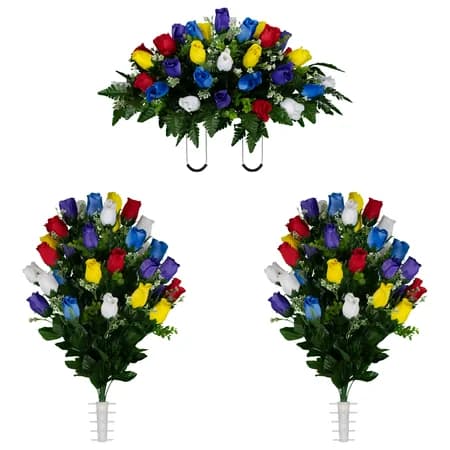 Multi Color Rose Buds Saddle and 2 Bouquets - View 1