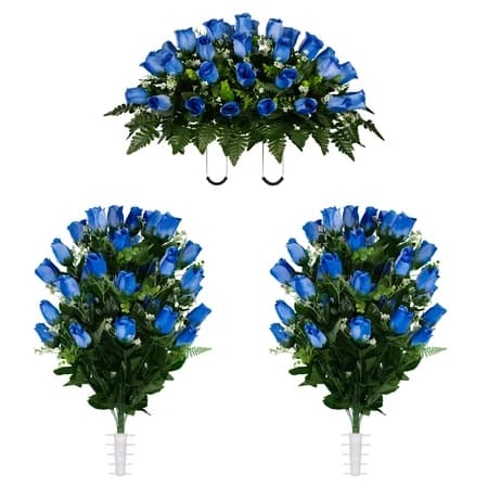 Blue Rose Buds Saddle and 2 Bouquets - View 1