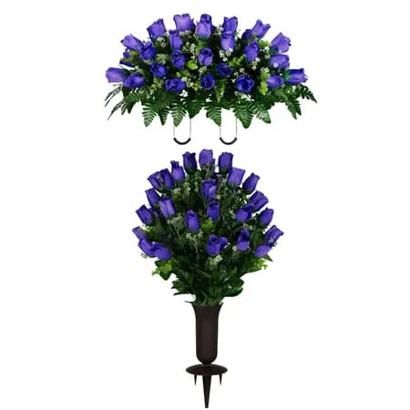 Purple Rose Bud Saddle and 1 Bouquet with Vase