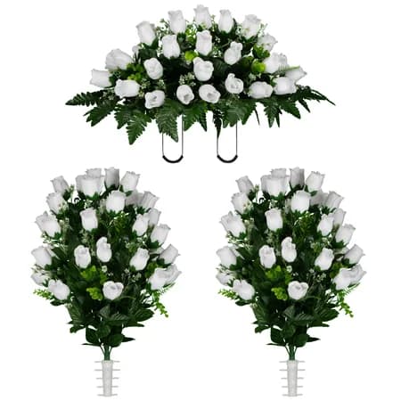 White Rose Buds Saddle and 2 Bouquets