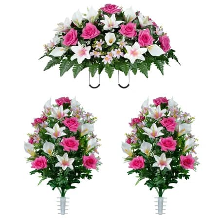 White Calla Lily and Pink Rose Saddle and 2 Bouquets