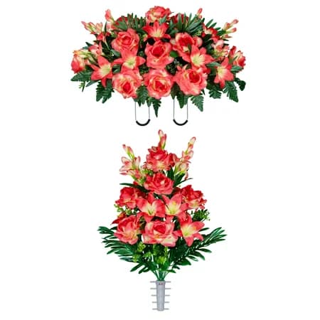 Coral Gladiolus Rose and Lily Saddle and 1 Bouquet - View 1