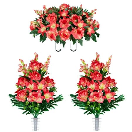 Coral Gladiolus Rose and Lily Saddle and 2 Bouquets