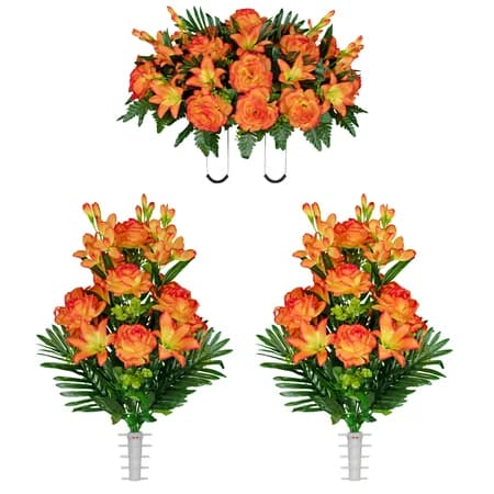 Sunrise Gladiolus Rose and Lily Saddle and 2 Bouquets