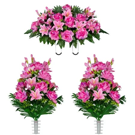 Pink Gladiolus Rose and Lily Saddle and 2 Bouquets