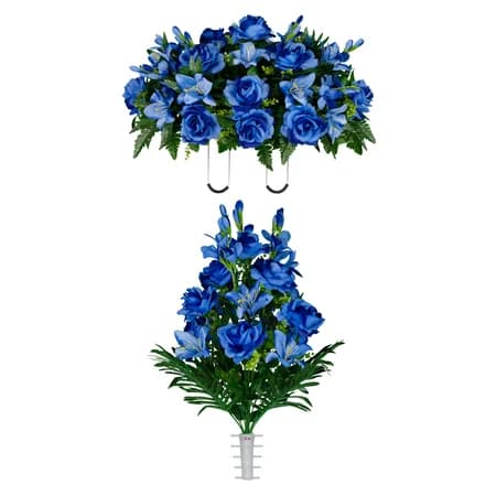 Blue Gladiolus Roses and Lily Saddle and 1 Bouquet - View 1