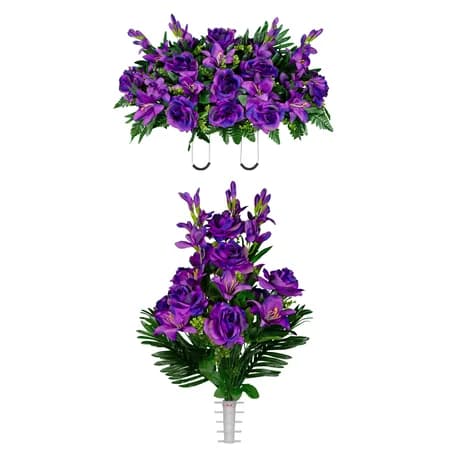 Purple Gladiolus Rose and Lily Saddle and 1 Bouquet - View 1